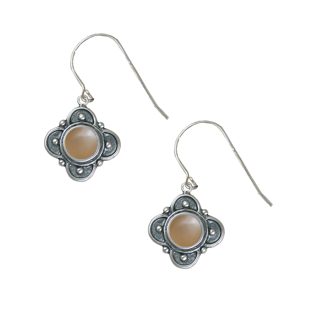 Sterling Silver Designer in Peach Moonstone Gemstone Drop Dangle Earrings